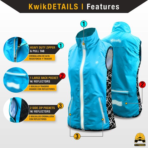 KwikSafety - Charlotte, NC - FIREFLY Women All Year Sport Vest, High-Performance Recreational Athletic Wear, High Visibility Running Cycling Jogging Walking Racing/Blue Large