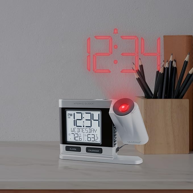 La Crosse Technology 616-12667-INT Silver Atomic Projection Alarm Clock