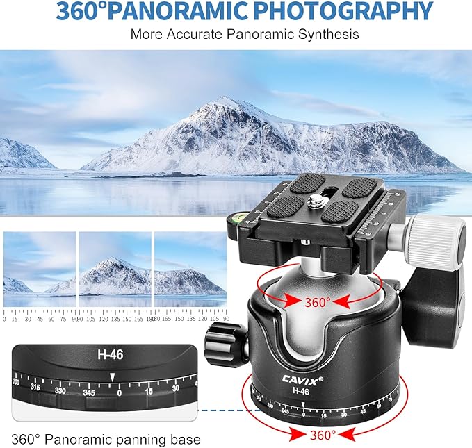 CAVIX Tripod Ball Head with 1/4" Arca Swiss Quick Release Plate Aluminium