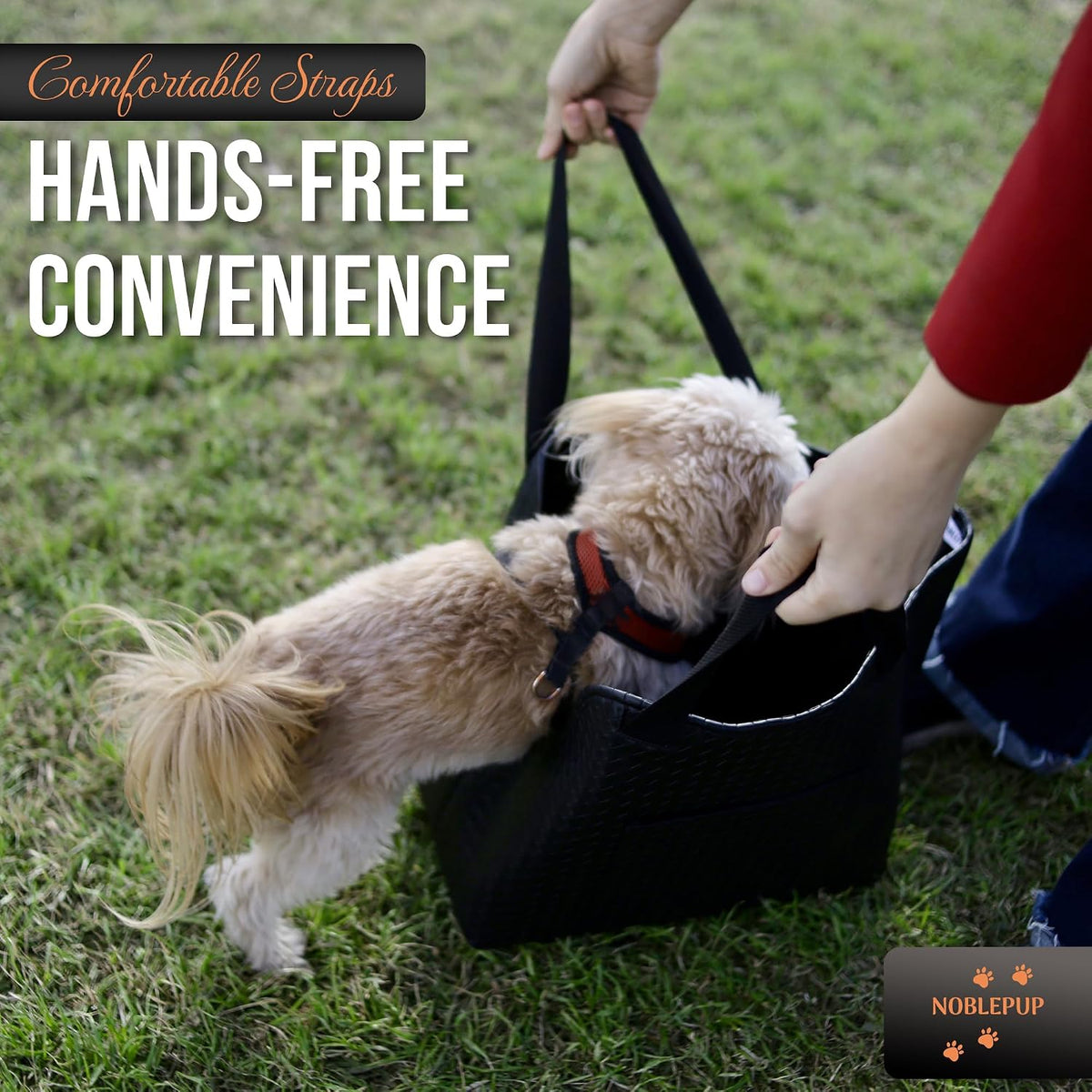 Faux Leather Dog Carrier for Small Dogs, Water-Resistant Designer Dog Purse with Safety Harness, Fashion Pet Carrier for Dogs 5-15 lbs, Luxury Dog Shoulder Carrier, Woven Black