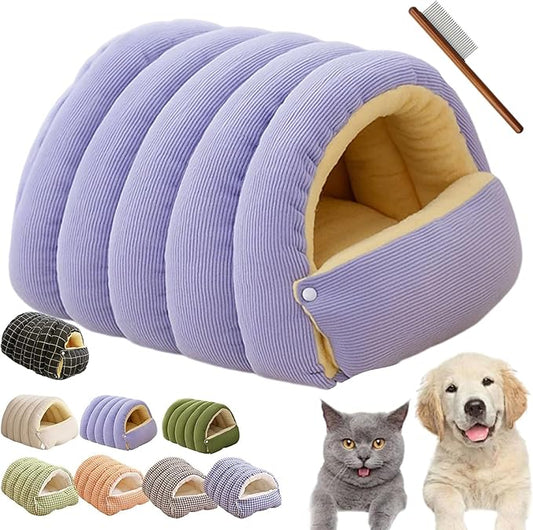 CutyPet Winter Cave,Warmth Cozy Comfort Plush Pet Cave,Cute Cozy Safe Hideaway Cat Bed with Removable Cushion,Warm Soft Removable Washable for Cats and Dogs (Purple, M：17.71 * 11.81 * 7.48 in)