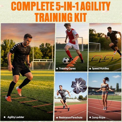 Agility Ladder Set by [Brand Name] - 20ft Speed Ladder with Hurdles, Parachute, Cones & Jump Rope | Enhance Agility & Speed for All Ages