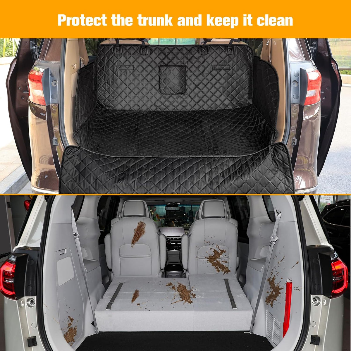 PETICON SUV Cargo Liner for Dogs, PU Leather Trunk Cover with Bumper Flap