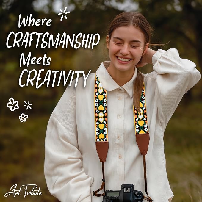Art Tribute Camera Strap for DSLR Cameras, Woven Webbing Heart Design Shoulder
