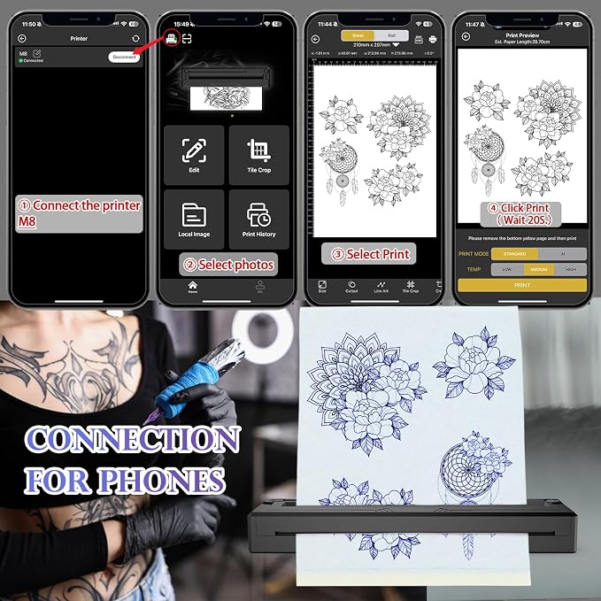 Wireless Tattoo Stencil Printer, Portable Bluetooth Thermal Tattoo Printer