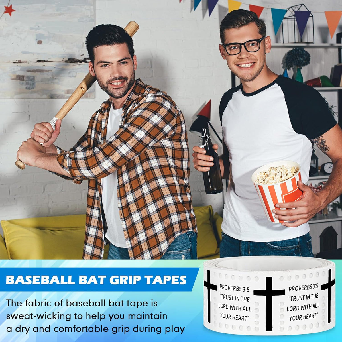 Pushglossy Baseball Bat Grip Tape - 1.1mm Precut Non-Slip Adhesive Softball Wrap | Faith Cross Design