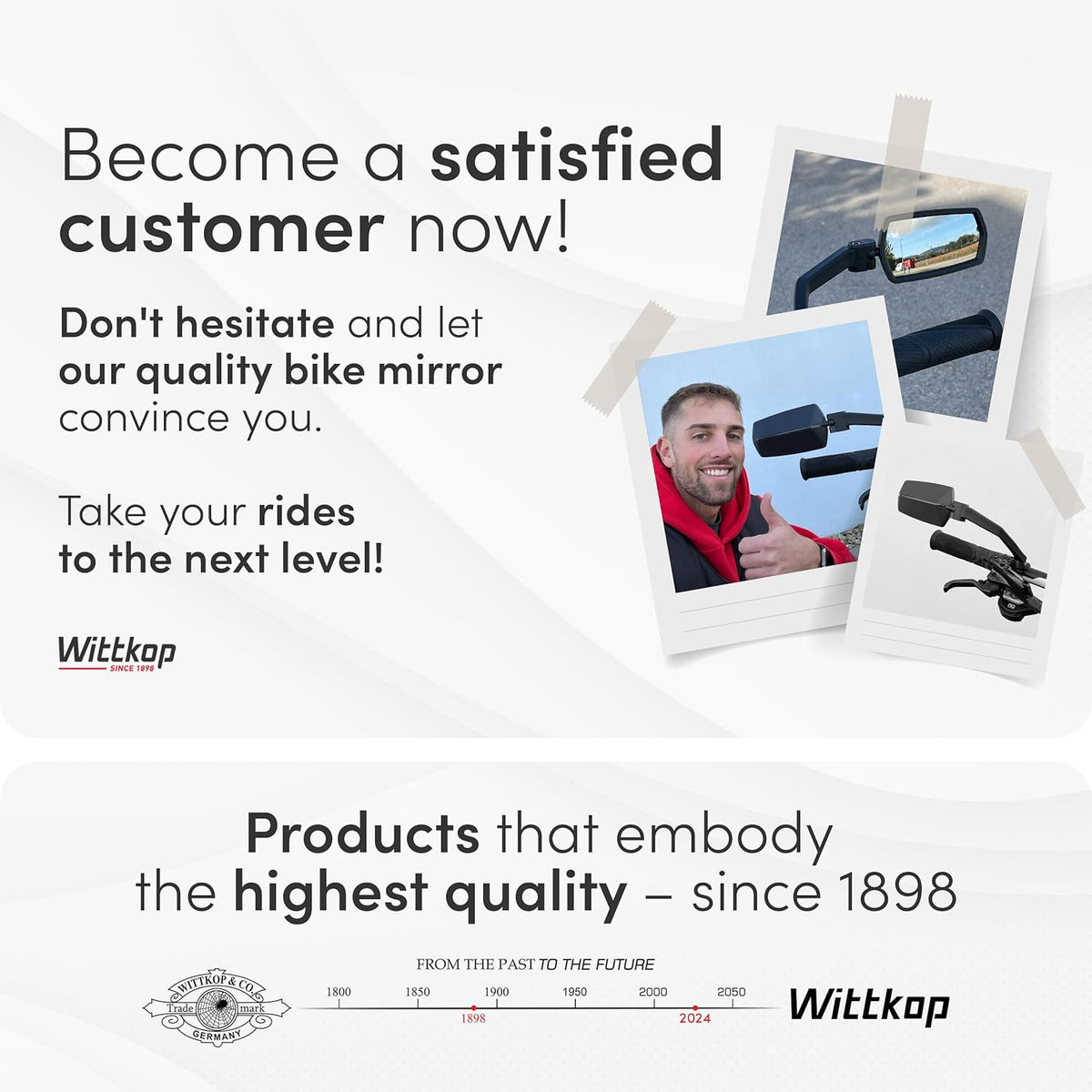 WITTKOP Bike Mirror - Large HD Field of Vision | 360° Rotatable & Foldable | Durable & Break-Proof