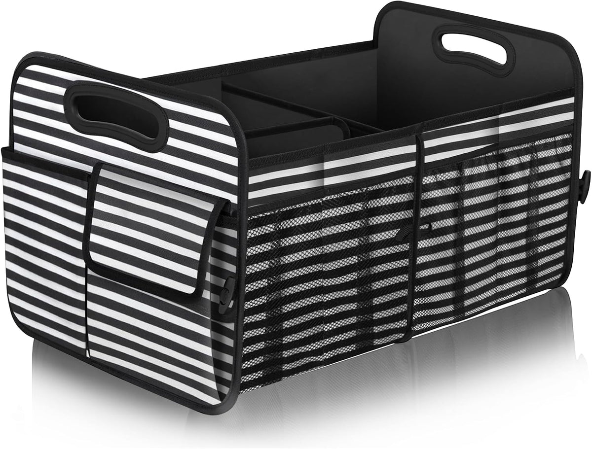 Femuar Car Trunk Organizer,Car Storage Organizer with 72L Large Capacity Waterproof Collapsible and 11 Pockets,Trunk Organizer for Car Suv/Jeep/Sedan, Large Size, Stripe