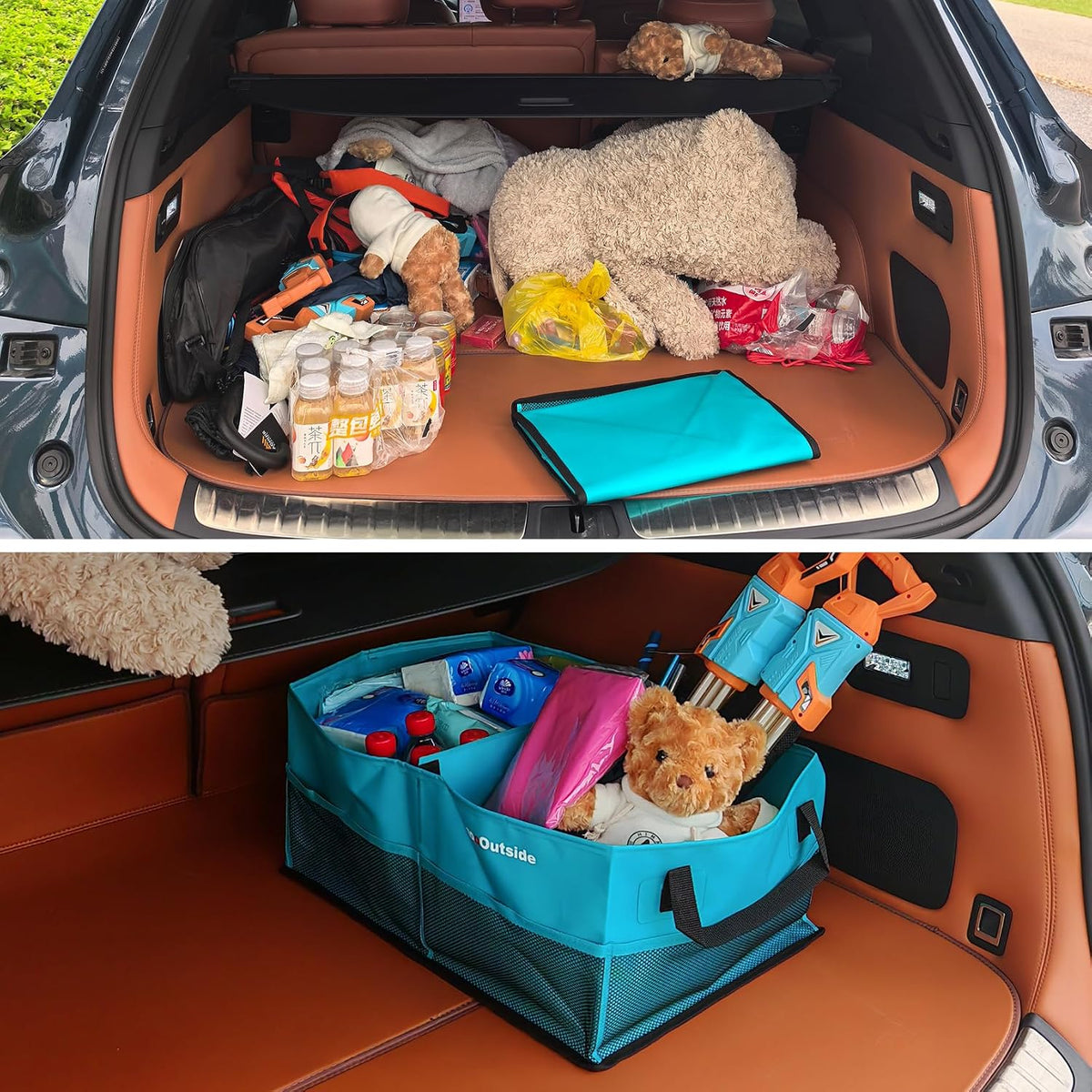 HiMagics Collapsible Waterproof Car Trunk Organizer, Soft PVC Storage Bin with Rugged PVC-Coated Fabric for SUV & Truck (Aqua Blue, PLUS)