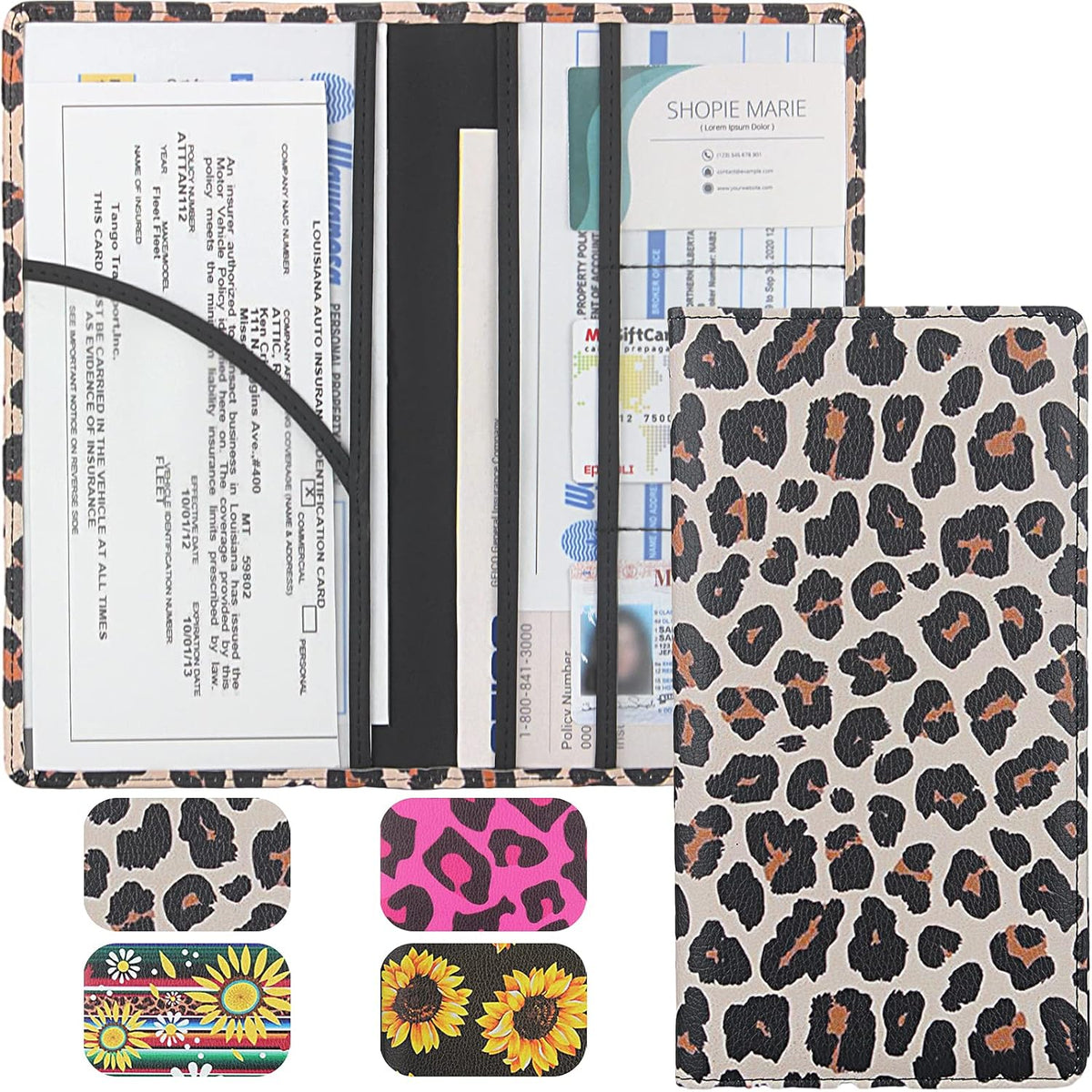 LumiMokki Premium Car Registration & Insurance Card Holder, Leopard
