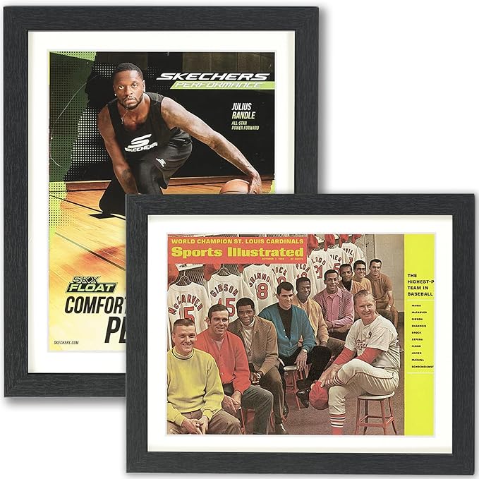 JupDec Sports Magazine Frame 2 Pack, Premium Wood Display Case for 8" x 10.5" Magazines, Wall Mount or Tabletop Stand, Layered Design with Positioning Mat, Perfect for Sports Fans & Home Decor, White