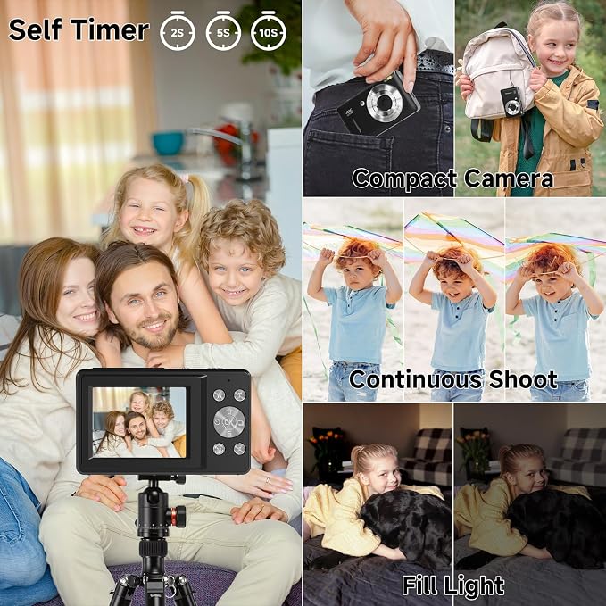 Digital Camera, 44MP Compact Camera, FHD 1080P Point and Shoot Digital Cameras