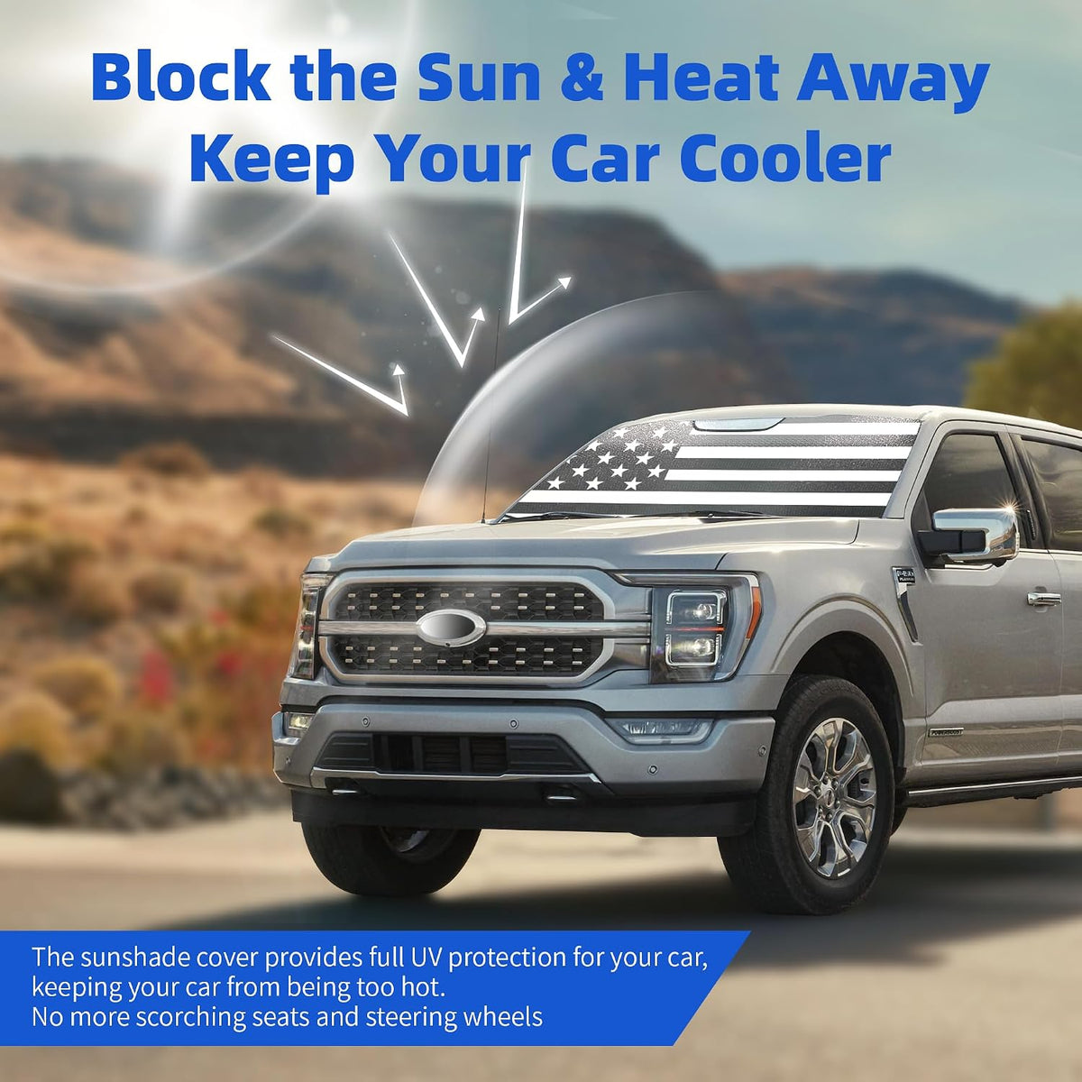 LITIVY Windshield Sun Shade Compatible with 2021 2022 2023 2024 Ford F150 F250 F350 30"x62" for F-150 Folding Front Window Sunshade Shield Protector (30"x62"(Fit 2021-2024))