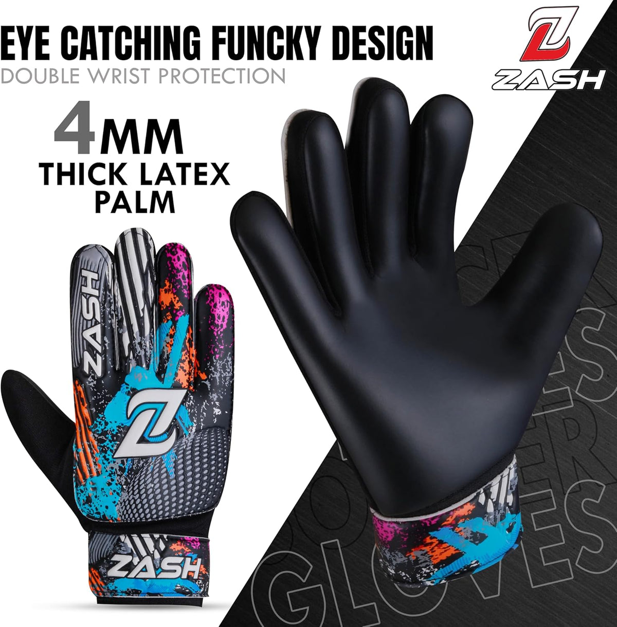 ZASH Soccer Goalie Gloves - Double Wrist Protection & Strong Grip Palm for Kids, Youth & Adults