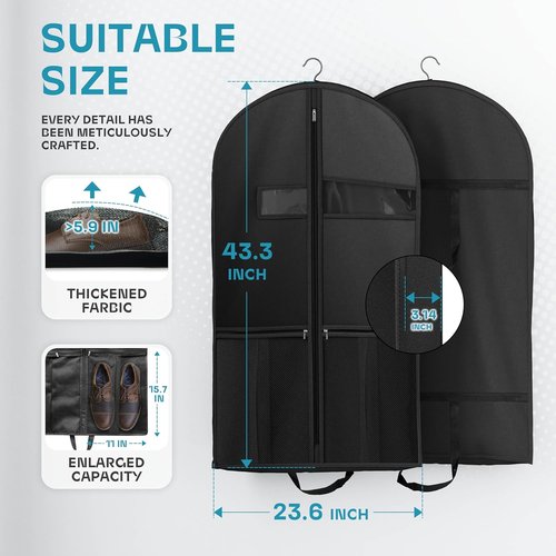 Lazebox 43" Travel Garment Bag - Heavy Duty Suit Bag for Tuxedos, Dresses & Coats | Black, 1 Pack
