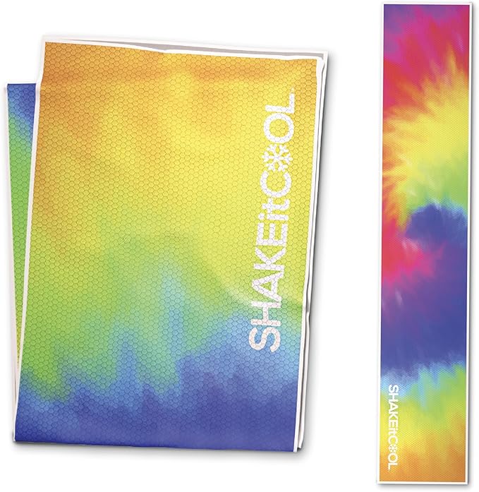 SHAKEitCOOL Original Cooling Towel – Be Cool in Style - Heat Relief, Soft, Lightweight, Sun Protection, Easy Clean - Perfect for Biking, Running, Yoga, Gym, Gardening - Tie Dye