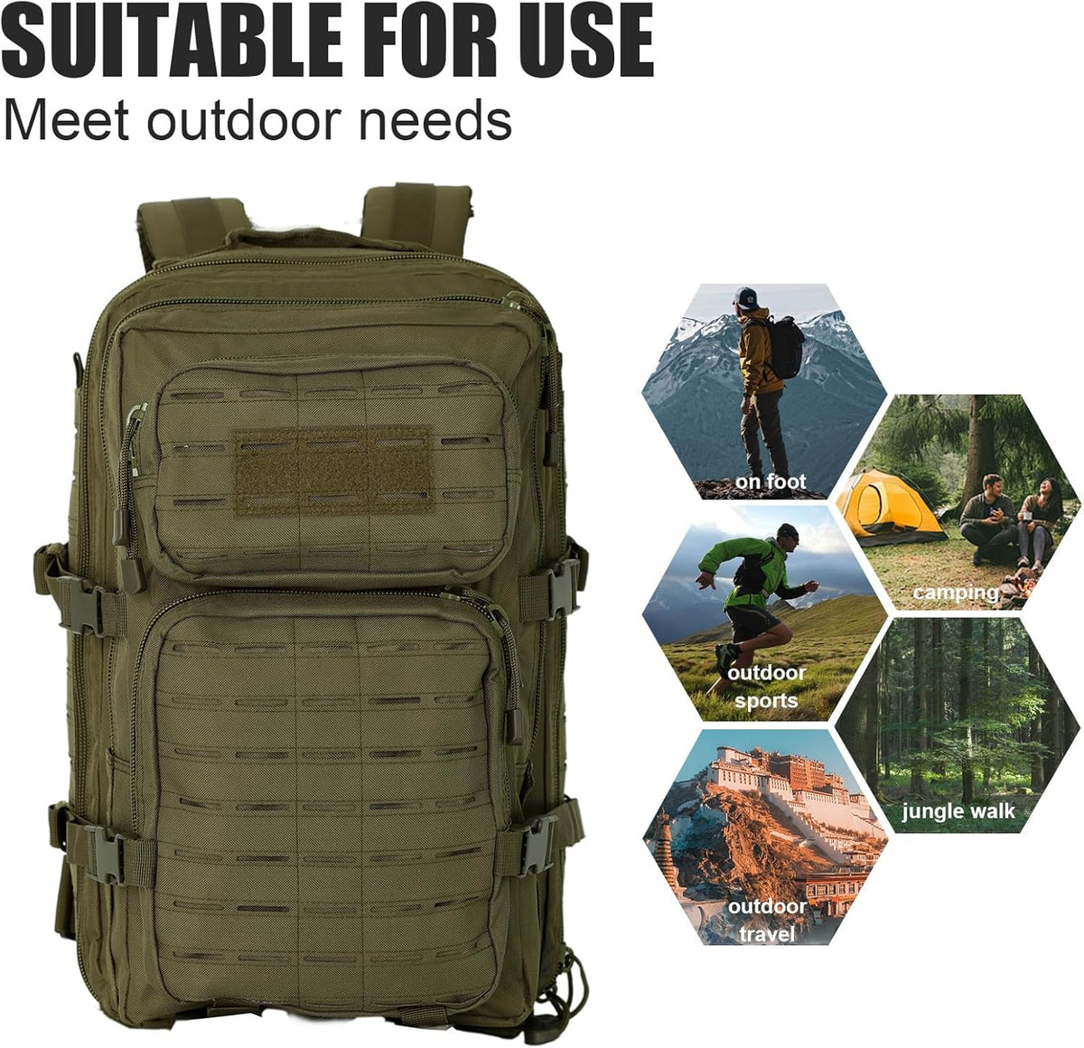 Skiennix 40L Tactical Military Backpack - Durable Assault Pack for Hiking & Trekking (Green)