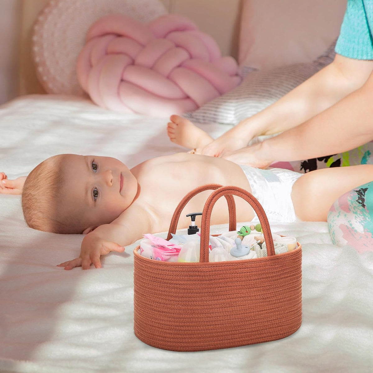 COMSE Baby Diaper Caddy Organizer, Car Caddy, Diaper Change Organizer, Gift Baskets Empty, Portable Tote Bag with Divider, Baby Shower Gifts Newborn Essentials Registry Must Have, Autumn Glaze