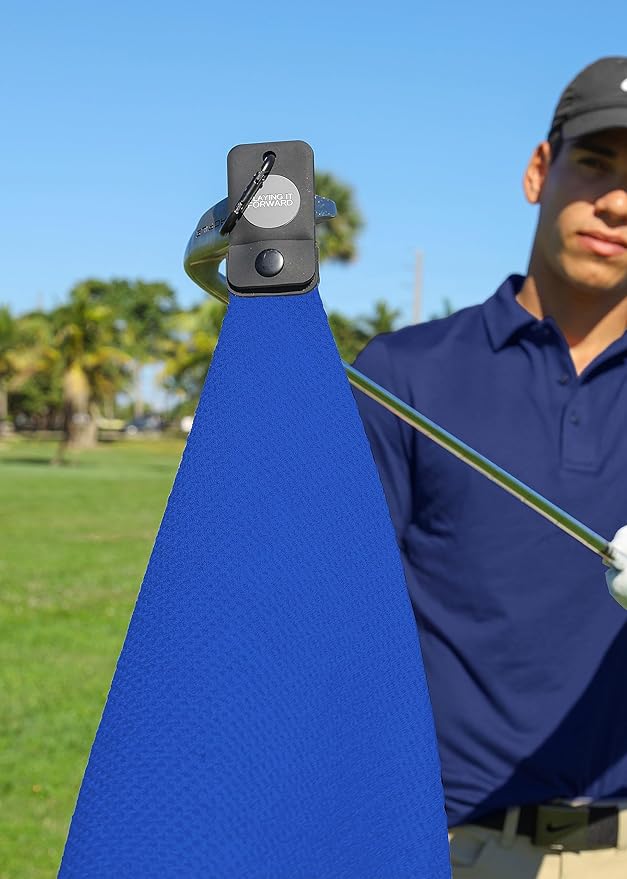 Magnetic Golf Towels for Golf Bags with Clip & Ultra Strong Magnet - Waffle Weave Microfiber Towel for Secure Hold on Bags & Carts - Ideal Club Cleaner & Accessories - Bright Blue