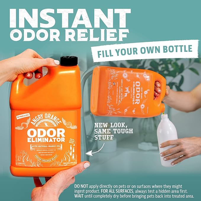 Angry Orange Pet Odor Eliminator for Dog and Cat Urine, Carpet Stains, and Strong Smells – Citrus Cleaner with Natural Orange Oil – 1 Gallon