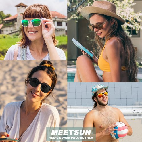 MEETSUN Polarized Sports Sunglasses for Women Men Driving Running Cycling Fishing Sun Glasses UV400 Protection Transparent Frame-Green Mirror Lens