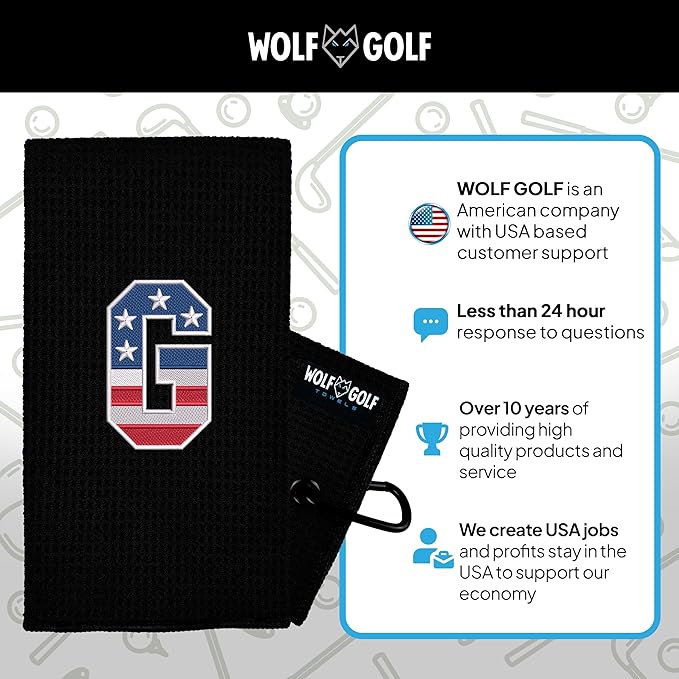 Wolf Golf Towels USA Monogrammed Personalized Golf Towel | Custom Golf Towels for Golf Bags for Men or Women