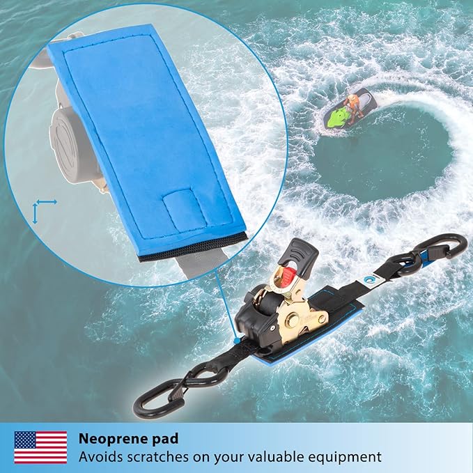 valonic Racoon - Retractable Ratchet Straps - 1300 lbs, with Protection pad and Hooks, 6 ft x 1 in, 2 Pack Black - Boat tie Down Straps