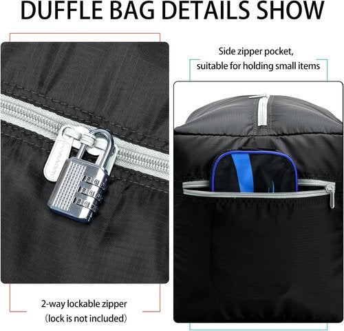 iFARADAY Foldable Duffel Bag - 30" | 75L Lightweight & Water-Resistant Travel Bag - Black