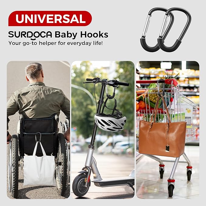 SURDOCA Stroller Hooks, 2Pcs Large Stroller Hooks for Bags, Universal Stroller Clips and Hooks, Mommy Hook for Stroller Heavy Duty, Stroller Accessories for Mom