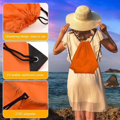 KUUQA Drawstring Bags - 25Pcs Orange String Backpacks for Gym, Sports & Travel