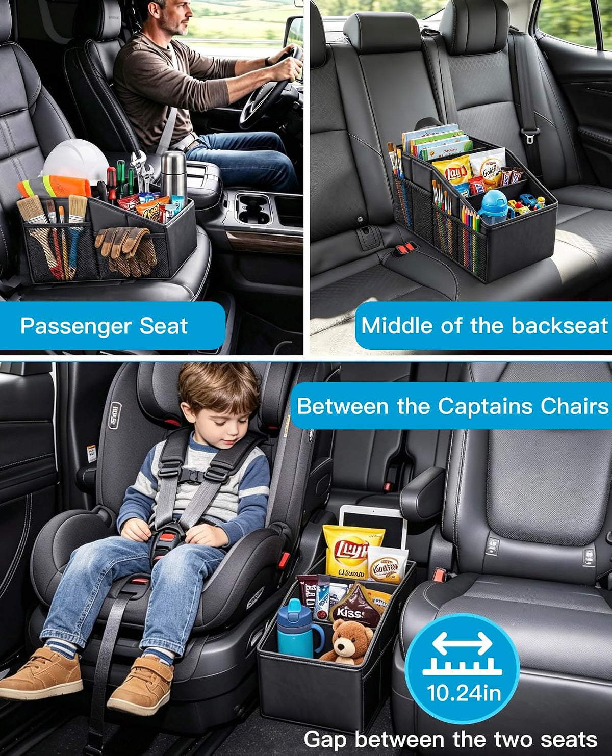 Car Storage Organizer, Black Reinforced Dividable Car Backseat Organizer