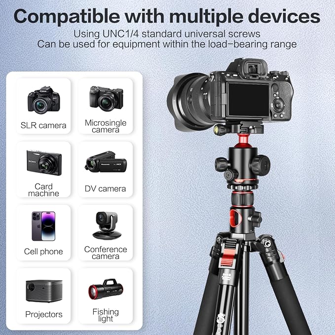 FreeSea 72 inch Camera Tripod, Transverse Center Column Aluminium DSLR Tripod