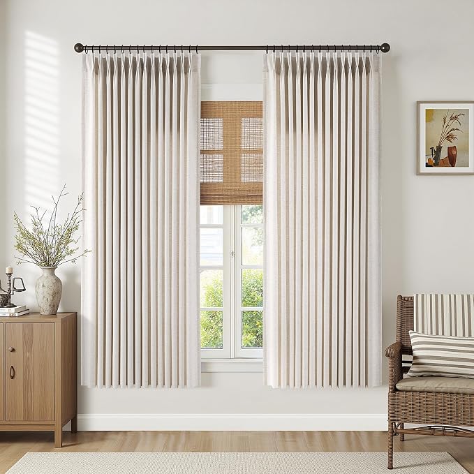 Memory Trained Pinch Pleated Curtains 63 Inches Long, Viral Linen Pinch Pleat