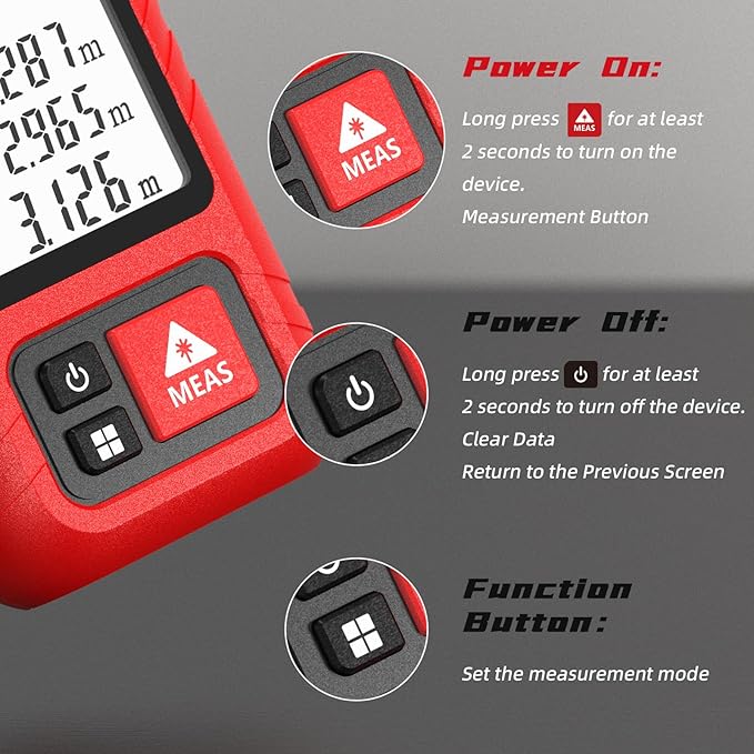 Hansburg Laser Measurement Tool 98 Ft / 30m 8-in-1 Modes Digital Laser Tape