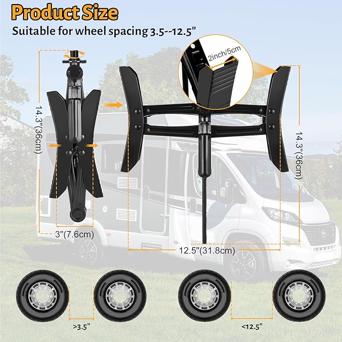 MYPIN Camper Wheel Chock Stabilizer, 2 Sets for RV Travel Trailer, with 8 Reflective Strips, Heavy Duty X-Shaped RV Stabilizer Wheel Chock Anti-Move Tire Wheel Chock
