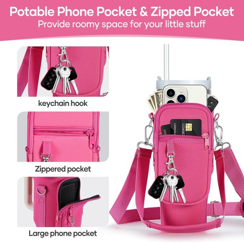 Linmaya Water Bottle Carrier Bag - Neoprene Cross-Body Bag for Stanley Cup 40/30oz with Phone Holder & Adjustable Straps
