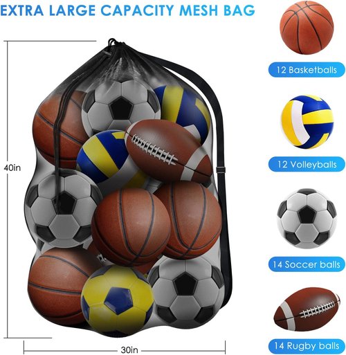 BROTOU Extra Large Sports Ball Bag - Mesh Design with Adjustable Shoulder Strap | Holds Soccer, Basketball, Volleyball (30” x 40”)
