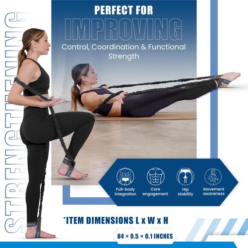 Konnections Fabric Covered Resistance Band Revolutionary Pilates Enhancement Tool for Strength, Flexibility and Precision (Black)