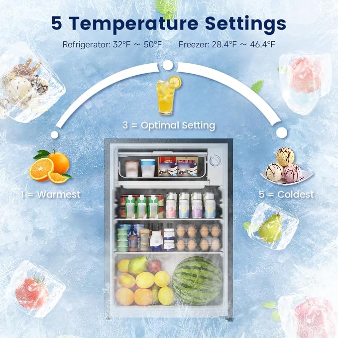 2.6 Cu Ft Small Fridge with Freezer for Office Silver | Mini Refrigerator for Dorm Bedroom, Compact Fridge, Energy-efficient, Low Noise