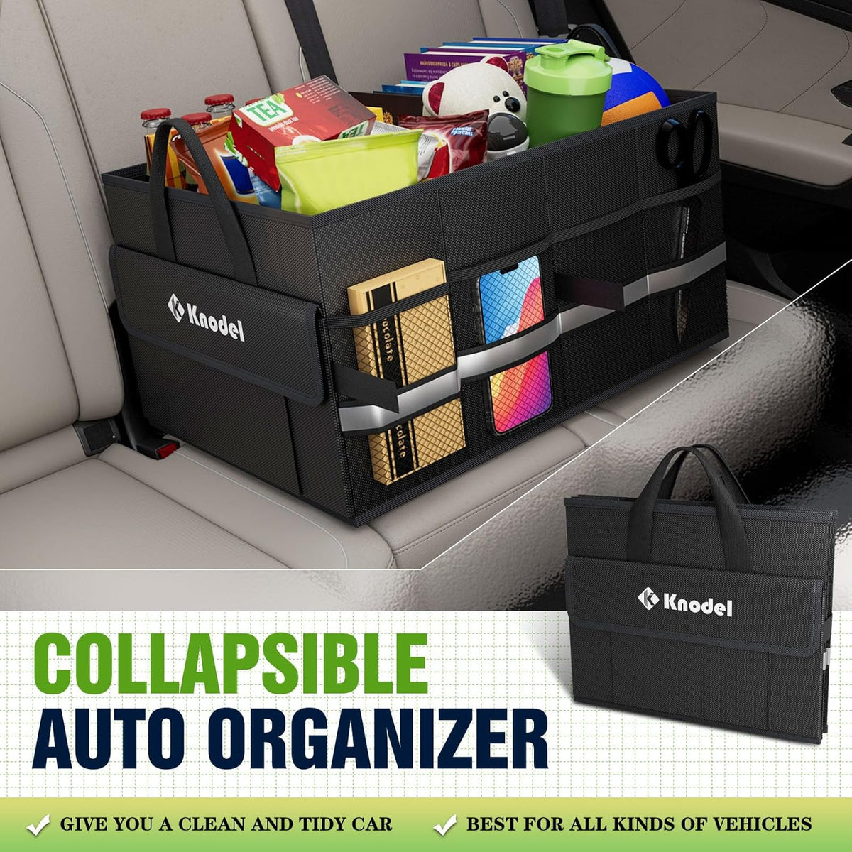 K KNODEL Trunk Organizer for Car, SUV, Truck and Sedan (Small, Black)
