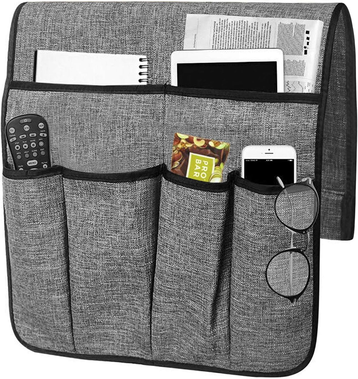 IPENNY Cotton Linen Sofa Couch Remote Control Holder Chair Armrest Caddy Pocket Organizer Storage Bag for Cellphone Tablet Notepad Book Magazines DVD Eyewears Drinker Snacks Holder Pouch