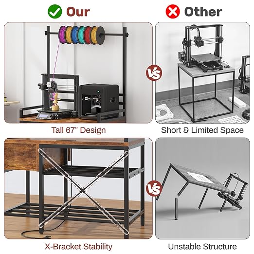 3D Printer Stand with Filament Storage – Tall 66" Heavy Duty Metal 3D Printer