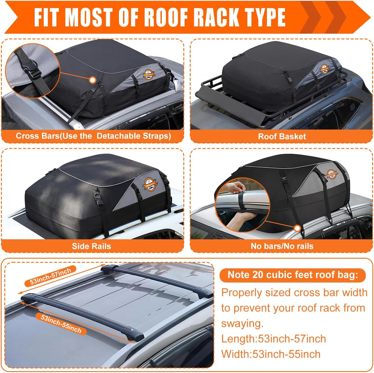 Sailnovo Rooftop Cargo Carrier - 20 Cubic Feet Waterproof Roof Bag with 6 Tie-Down Straps | Ideal for Cars with or Without Rack