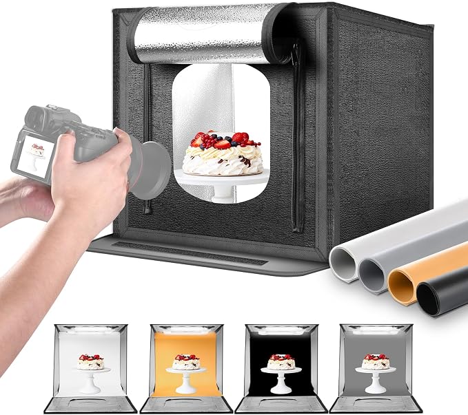 NEEWER 50W Upgraded Photo Studio Light Box, 4 Backdrops, 5600K 192 LEDs