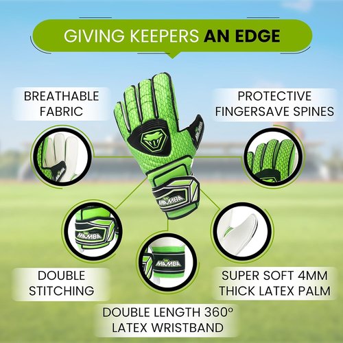 MAMBA Goalkeeper Gloves - Premium Latex Palm & Back Hand | Fingersave Protection for Youth/Adult