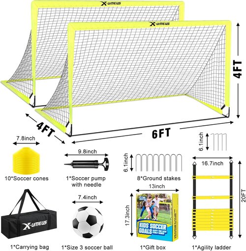 Kids Soccer Goals by [Brand Name] - Backyard Set of 2 | 4x3 ft & 6x4 ft Pop-Up Training Equipment with Ball & Cones
