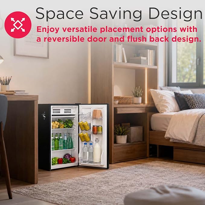 FRIGIDAIRE EFR376-BLACK 3.1 Cu Ft Black Retro Bar Fridge with Side Bottle Opener