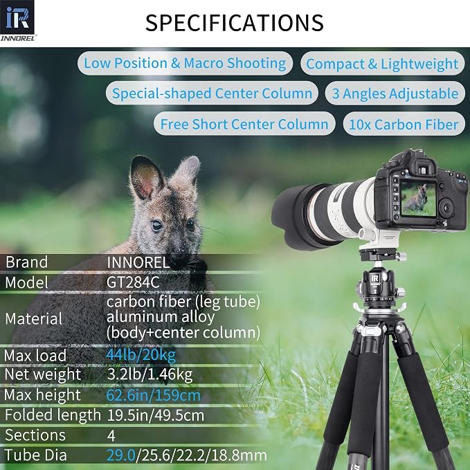 Carbon Fiber Tripod-INNOREL GT284C Professional Compact Portable Tripod