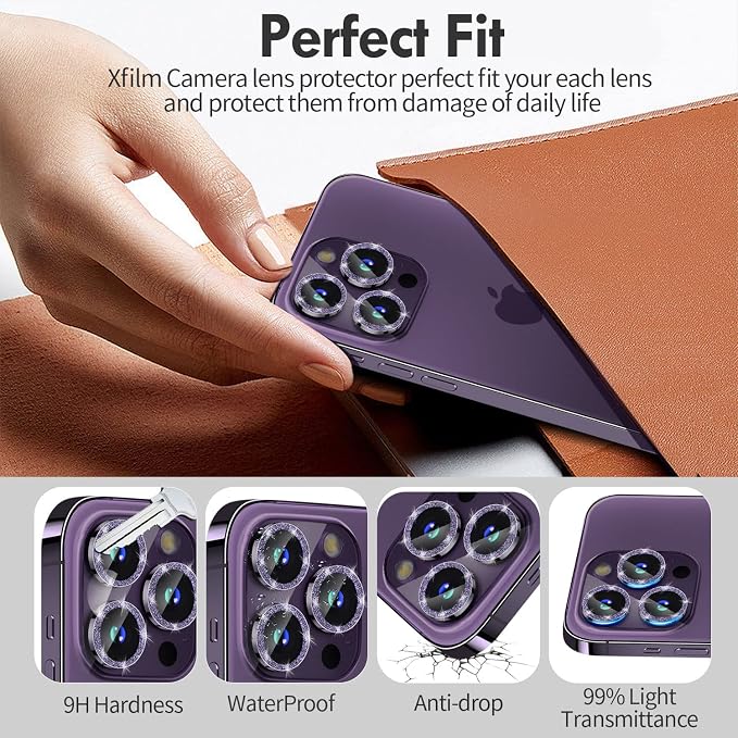 for iPhone 14 Pro/14 Pro Max Camera Lens Protector Bling, 9H Hardness