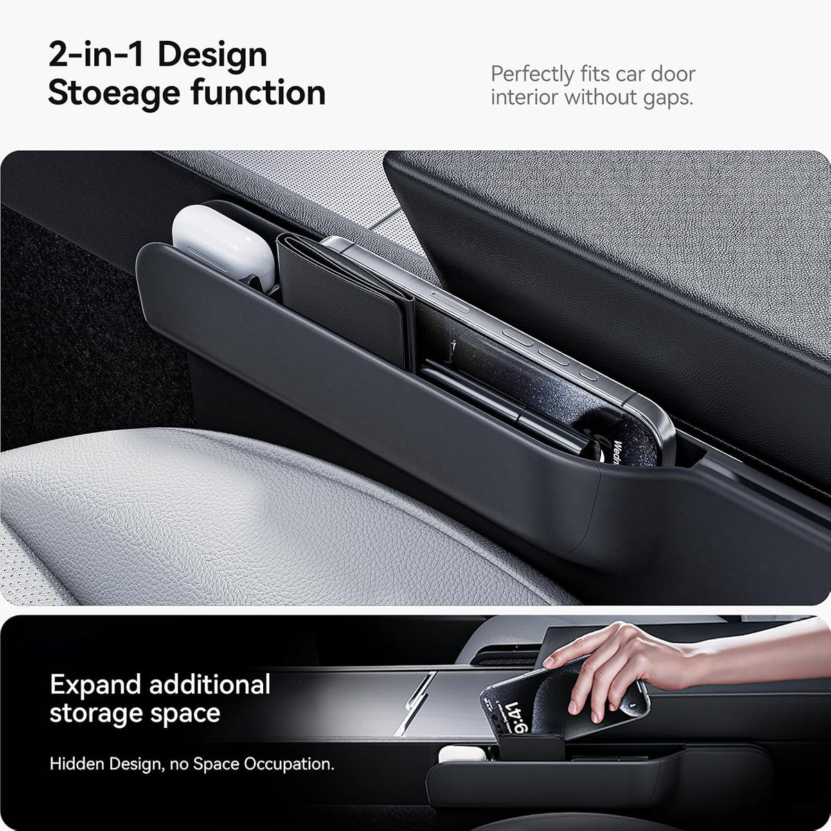 YONZEE 2-in-1 Car Steering Wheel Desk Tray & Car Seat Gap Filler Organizer – Foldable Carbon Fiber Look Table for Laptop, Eating, Writing – for Standard Round Steering Wheels